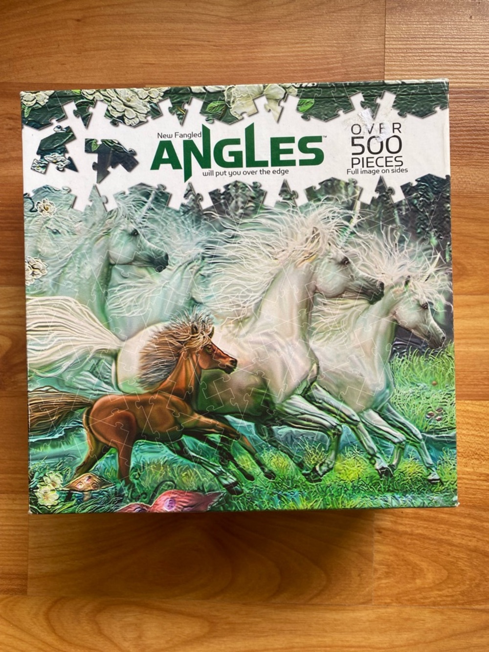 Vintage ANGLES Unicorn Puzzle- White & Green